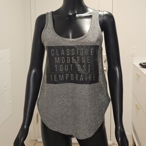 Forever 21 Silver and Black Top with Graphic Design